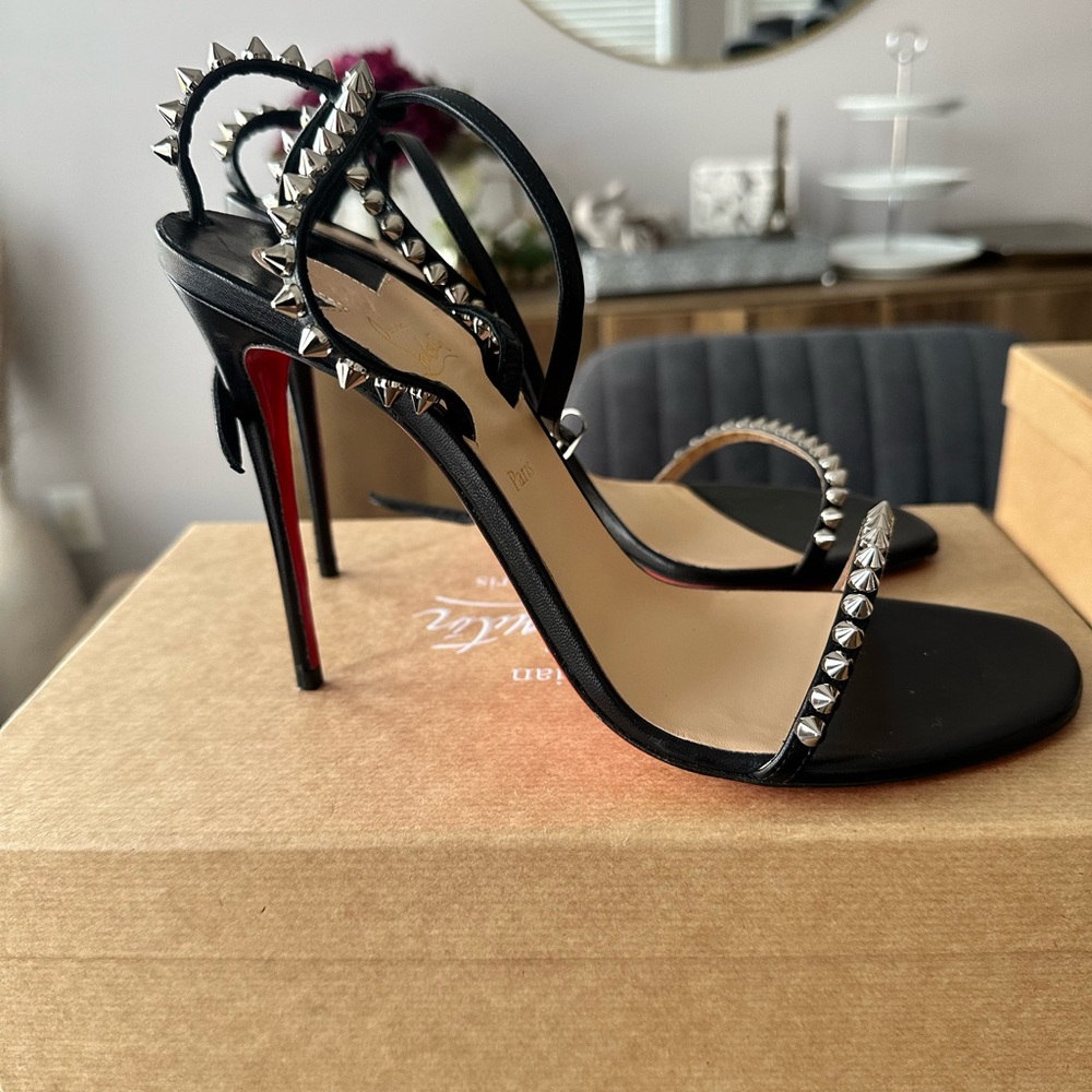 Christian Louboutin Black Studded Strappy Stiletto Sandals